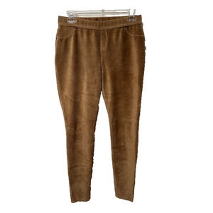 June & Daisy Velour Cords Pants Brown Soft Elastic Waist Tapered Women’s M